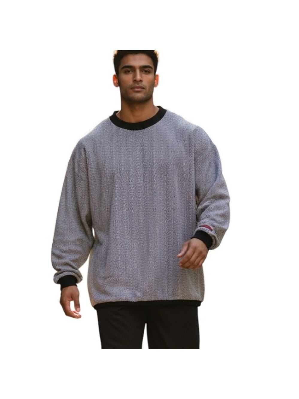 Vintage Ash City Outerwear Men's Pullover Shirt, Black White Herringbone Size XL